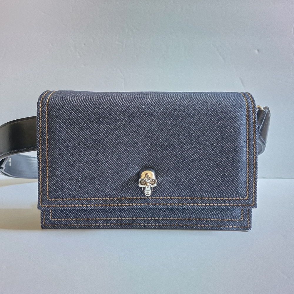 Alexander McQueen Skull Denim Crossbody Bag - Picture 2 of 14